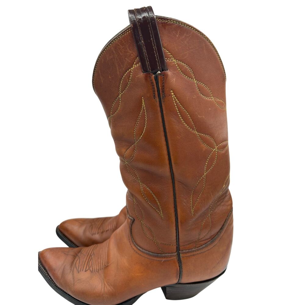 Made in USA Tony Lama Boots #5055 Mens 8 Riding Leather Western Cowboy Boots Tan